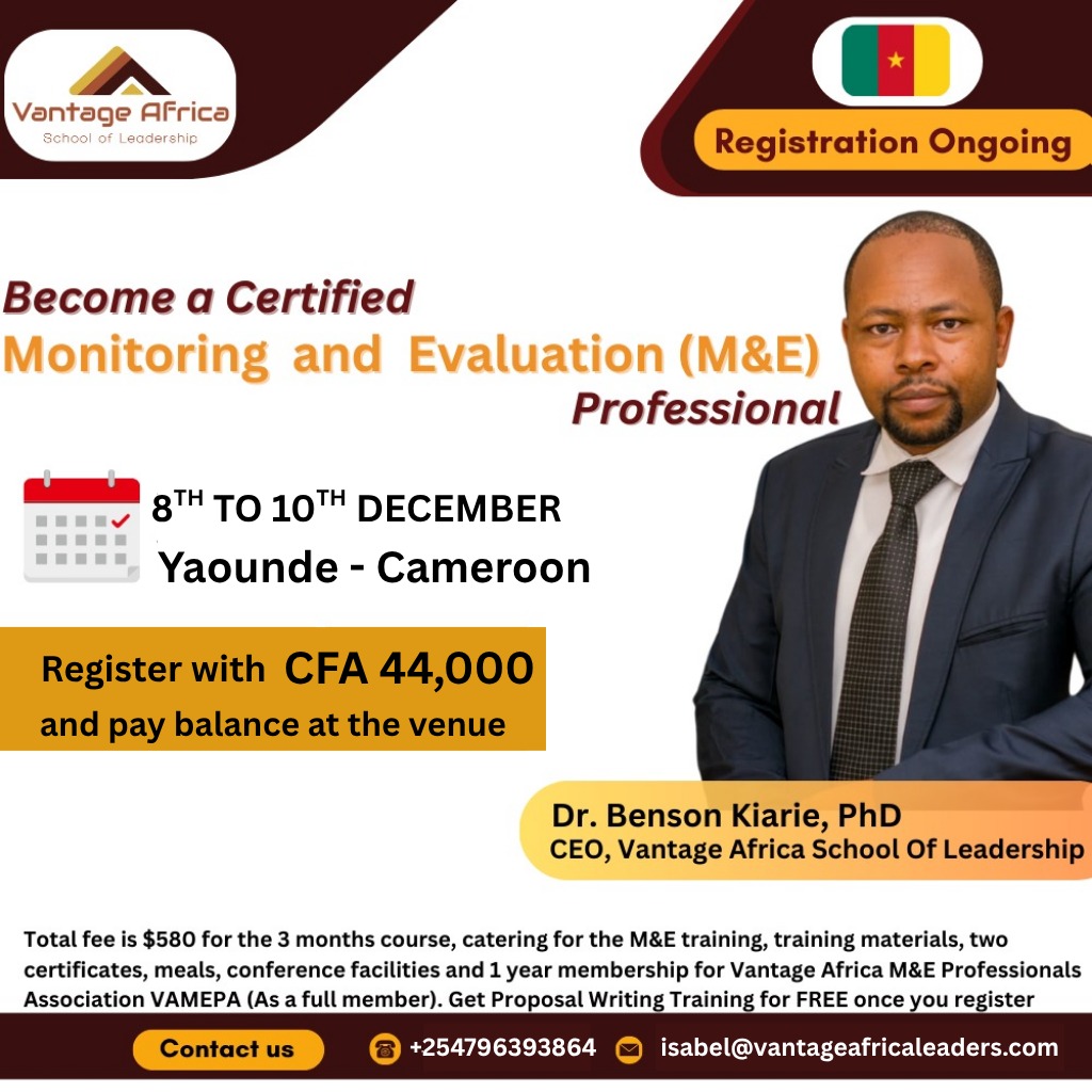 Become a Certified Monitoring and Evaluation Professional -Cameroon Training.